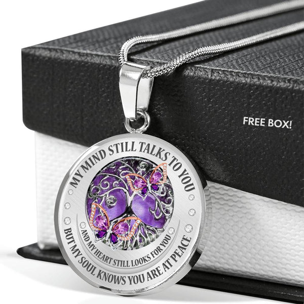 My Mind Still Talks To You Purple Butterflies Tree Of Life SP2209009 Luxury Necklace with Back Engraving