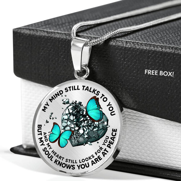 SP0509002 My Mind Still Talks To You Turquoise Butterflies Broken Heart Luxury Necklace with Back Engraving