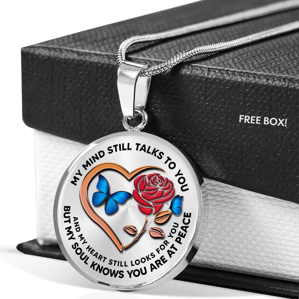 B0708082 My Mind Still Talks To You Blue Butterflies Rose And Rose Gold Heart Shape Luxury Necklace with Back Engraving