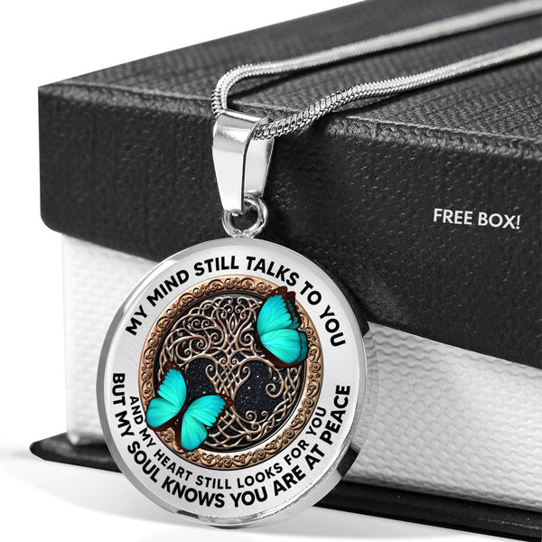 AG1208001 My Mind Still Talks To You Turquoise Butterflies Rose Gold Tree Of Life Luxury Necklace with Back Engraving