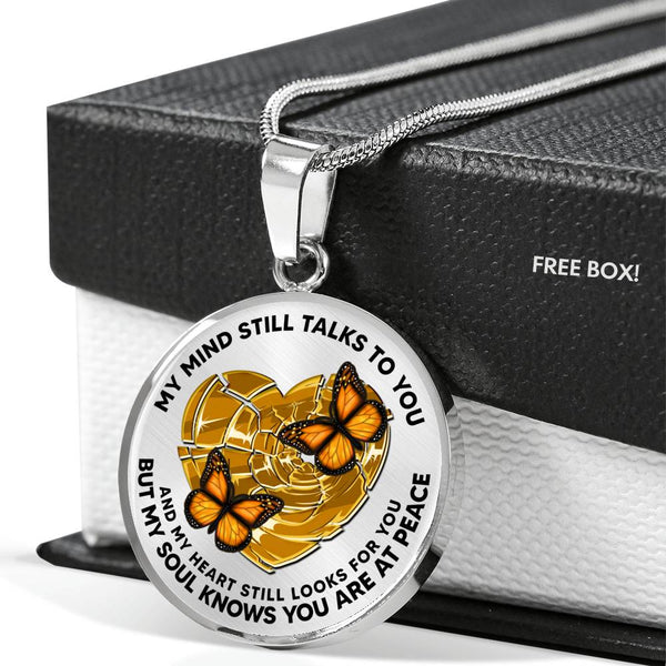 SP0509012 My Mind Still Talks To You Orange Monarch Butterflies Broken Heart Luxury Necklace with Back Engraving