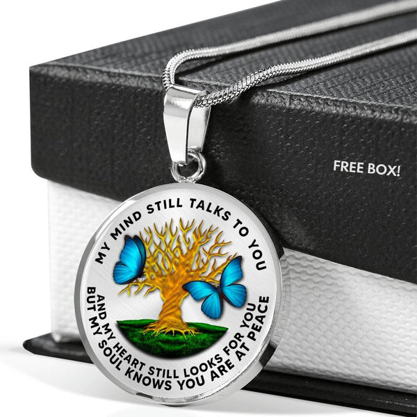 B0706028 My Mind Still Talks To You Turquoise Butterflies Tree Of Life And Land Color Luxury Necklace with Back Engraving