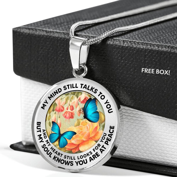 AG2908020 My Mind Still Talks To You Blue Butterflies Flower Luxury Necklace with Back Engraving