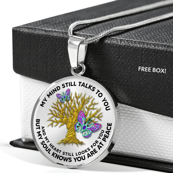 B0706027 My Mind Still Talks To You Turquoise And Golden Butterflies Luxury Necklace with Back Engraving