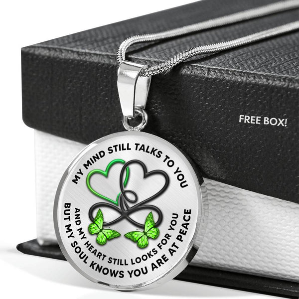 KT0073BC03 My Mind Still Talks To You Green Butterflies Two Hearts with Love Infinity Luxury Necklace with Back Engraving