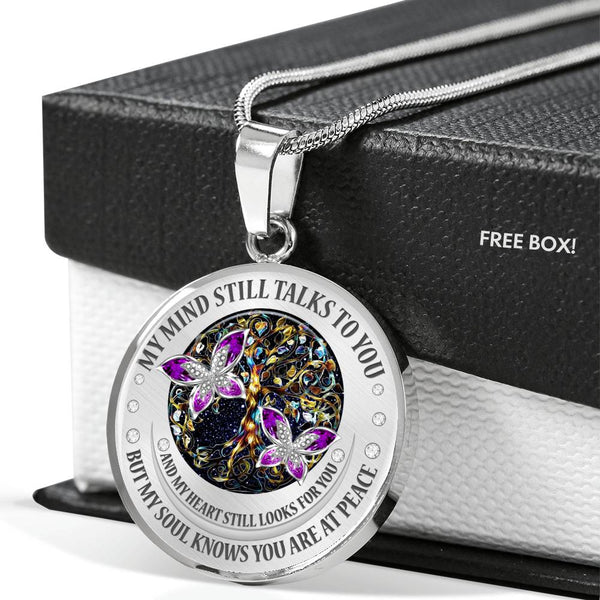 My Mind Still Talks To You Purple Butterflies Titan Tree Of Life SP1909014 Luxury Necklace with Back Engraving