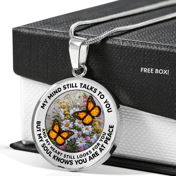 AG2908048 My Mind Still Talks To You Orange Monarch Butterflies Flower Luxury Necklace with Back Engraving
