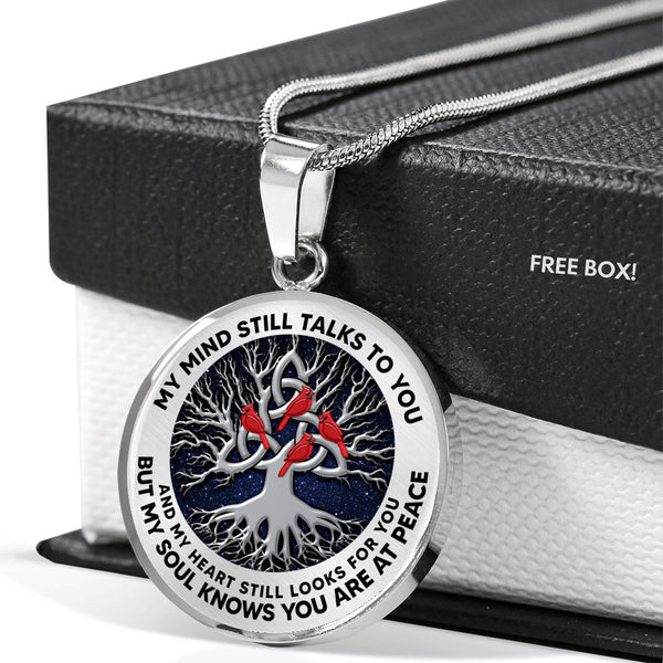 AG0608078 My Mind Still Talks To You Red Cardinals Silver Celtic Knot Tree Of Life And Galaxy Luxury Necklace with Back Engraving