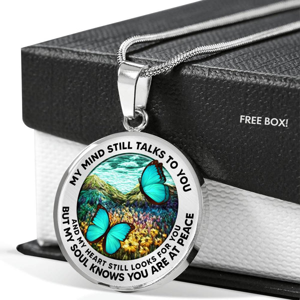 AG2508004 My Mind Still Talks To You Turquoise Butterflies Flower Luxury Necklace with Back Engraving