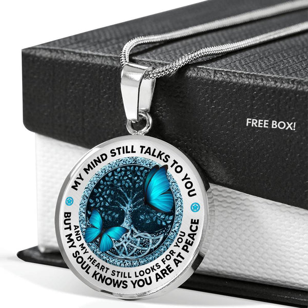 AG1508017 My Mind Still Talks To You Blue Butterflies Tree Of Life  Luxury Necklace with Back Engraving
