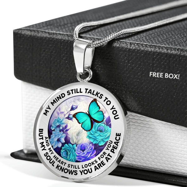 AG2208008 My Mind Still Talks To You Turquoise Butterflies Flower  Luxury Necklace with Back Engraving