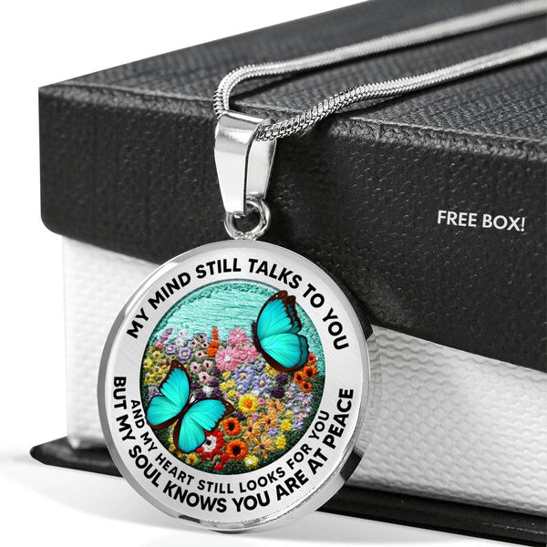 AG2508009 My Mind Still Talks To You Turquoise Butterflies Flower Luxury Necklace with Back Engraving