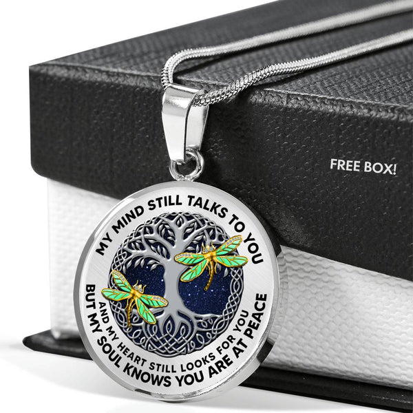AG0608107 My Mind Still Talks To You Golden Dragonflies Silver Celtic Knot Tree Of Life Luxury Necklace with Back Engraving