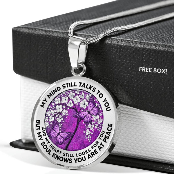 AG2508039 My Mind Still Talks To You Purple Butterflies Flower Luxury Necklace with Back Engraving