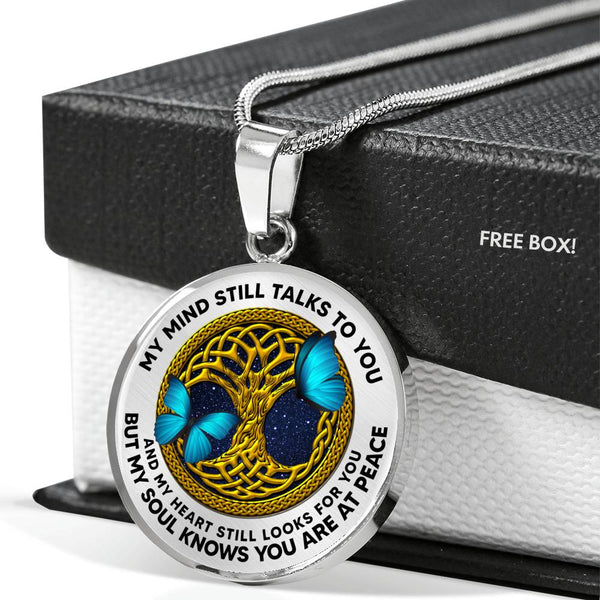 AG0608014 My Mind Still Talks To You Blue Butterflies Gold Celtic Knot Tree Of Life Luxury Necklace with Back Engraving
