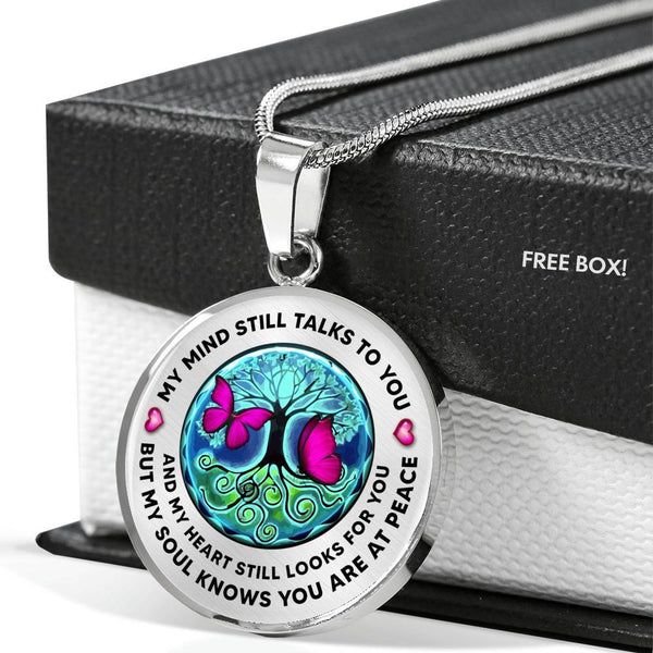 My Mind Still Talks To You Butterfly Pink Circle Tree Of Life v4 PT0030 Luxury Necklace with Back Engraving