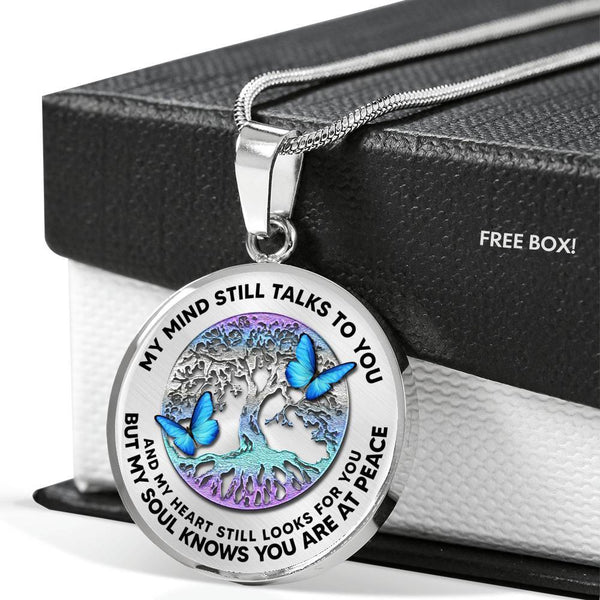 B0706050 My Mind Still Talks To You Turquoise Butterflies And Titan Tree Of Life Luxury Necklace with Back Engraving
