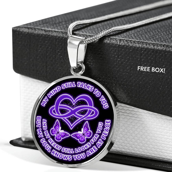 KT0053 My Mind Still Talks To You Purple Butterflies Heart Love Infinity 2 Luxury Necklace with Back Engraving
