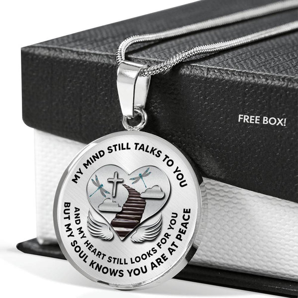 D0713003 My Mind Still Talks To You Turquoise Dragonflies Stair Way To Heaven With Silver Cross Luxury Necklace with Back Engraving