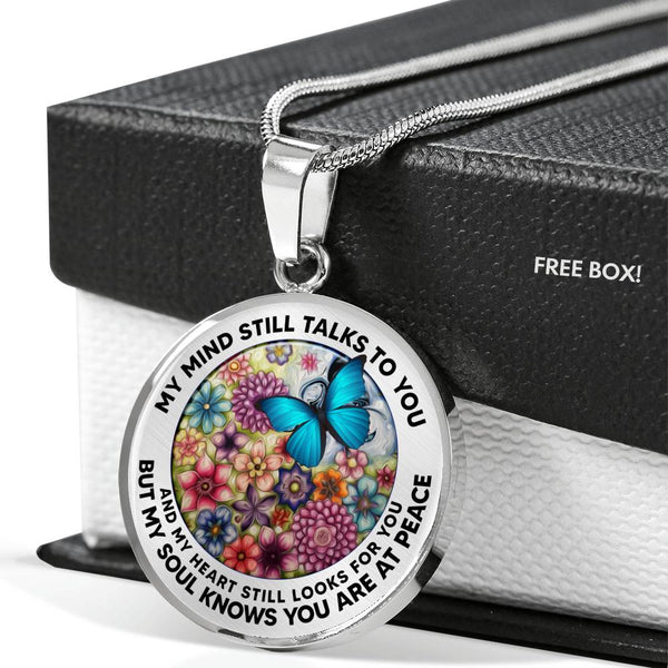 AG2208010 My Mind Still Talks To You Blue Butterflies Flower  Luxury Necklace with Back Engraving