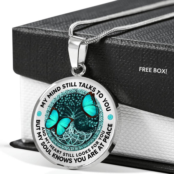 AG1508004 My Mind Still Talks To You Turquoise Butterflies Tree Of Life  Luxury Necklace with Back Engraving