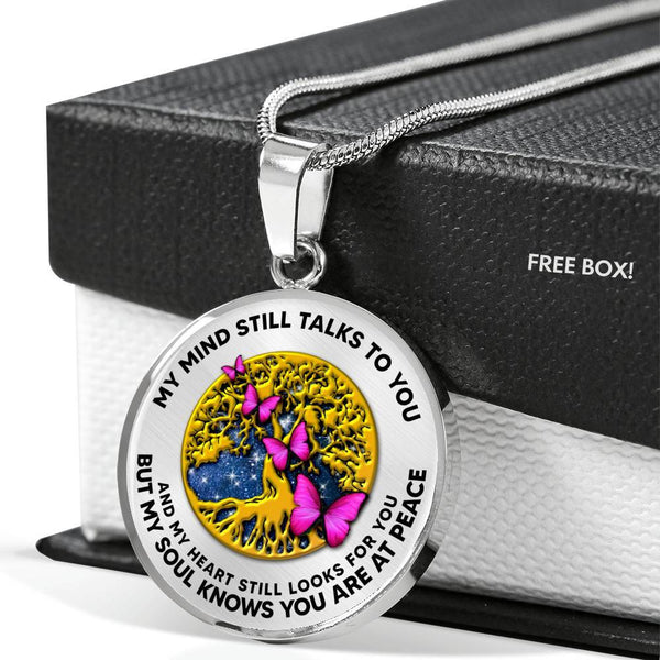 B0706061 My Mind Still Talks To You Four Pink Butterflies And Golden Tree Of Life Luxury Necklace with Back Engraving
