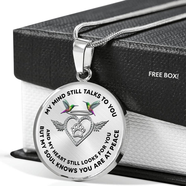 JL1707015 My Mind Green Hummingbirds Silver Angel Heart Paw Luxury Necklace with Back Engraving