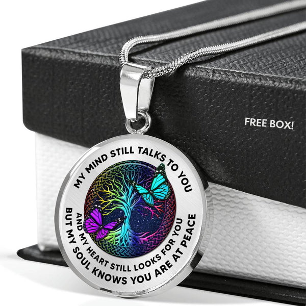 JL1507007 Purple And Turquoise Butterflies And Tree Of Life Colorful Luxury Necklace with Back Engraving
