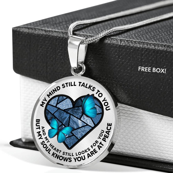 SP0109029 My Mind Still Talks To You Blue Butterflies Broken Heart Luxury Necklace with Back Engraving