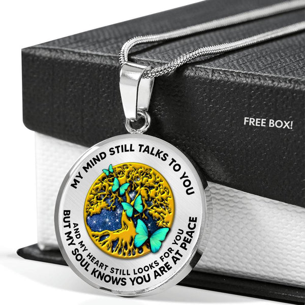 B0706059 My Mind Still Talks To You Four Green Butterflies And Golden Tree Of Life Luxury Necklace with Back Engraving