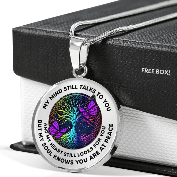 JL1507006 Purple Butterflies And Tree Of Life Colorful Luxury Necklace with Back Engraving