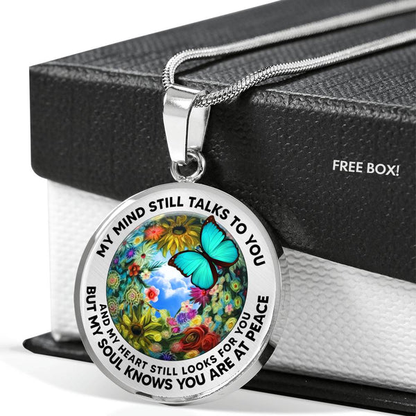 AG2208038 My Mind Still Talks To You Turquoise Butterflies Flower  Luxury Necklace with Back Engraving