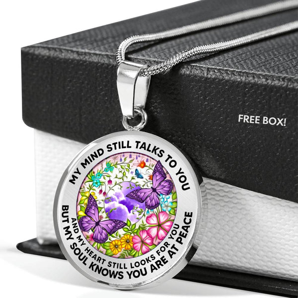AG2408016 My Mind Still Talks To You Purple Butterflies Flower Luxury Necklace with Back Engraving