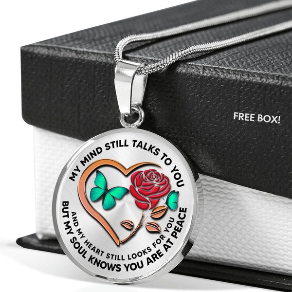 B0708083 My Mind Still Talks To You Green Butterflies Rose And Rose Gold Heart Shape Luxury Necklace with Back Engraving