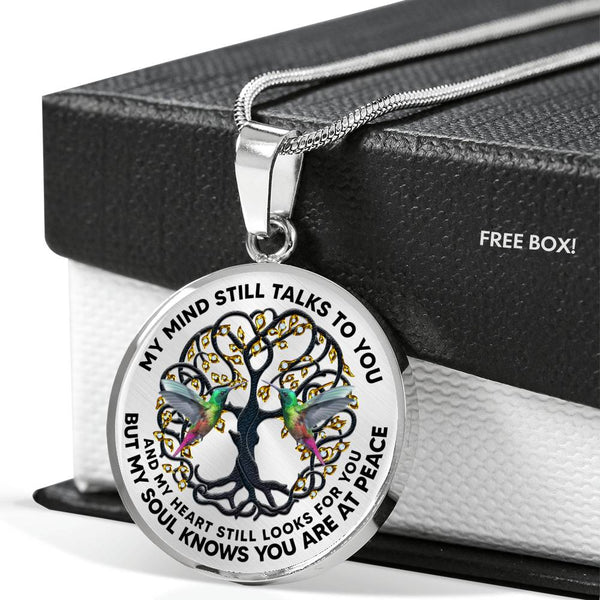 JL2407126 My Mind Still Talks To You Green Hummingbirds Black Celtic Tree Of Life Luxury Necklace with Back Engraving