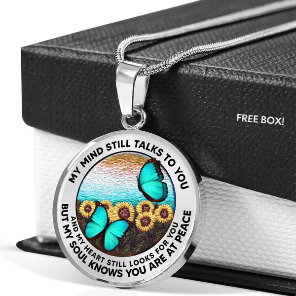 AG2508003 My Mind Still Talks To You Turquoise Butterflies Flower Luxury Necklace with Back Engraving