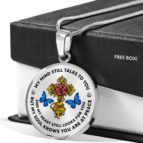 JL2107013 My Mind Still Talks To You  Blue Butterflies Rose Golden Cross Luxury Necklace with Back Engraving