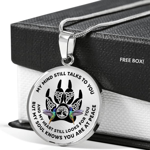 JL1807003 My Mind Still Talks To You Hummingbirds Celtic Knot Paws Luxury Necklace with Back Engraving