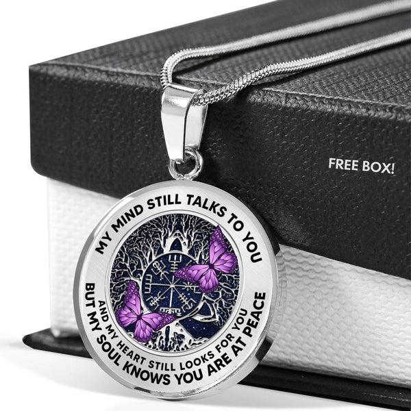 AG1208017 My Mind Still Talks To You Purple Butterflies Silver Celtic Tree Of Life Luxury Necklace with Back Engraving