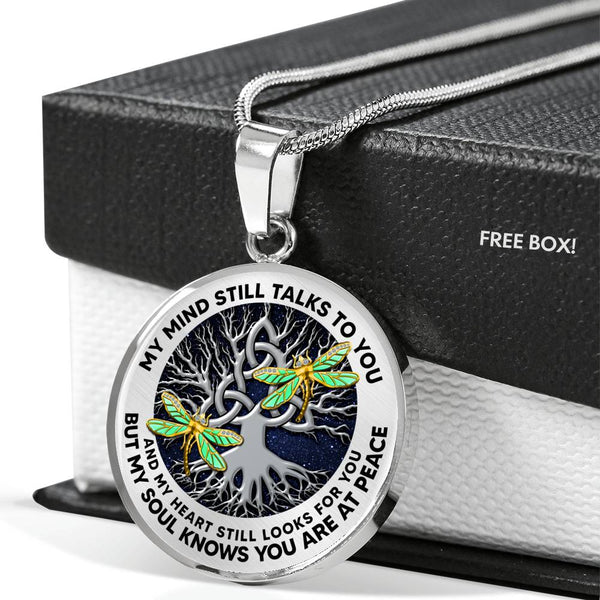 AG0608097 My Mind Still Talks To You Golden Dragonflies Silver Celtic Knot Tree Of Life And Galaxy Luxury Necklace with Back Engraving