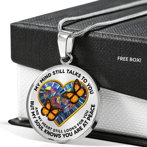 SP0509018 My Mind Still Talks To You Orange Monarch Butterflies Broken Heart Luxury Necklace with Back Engraving