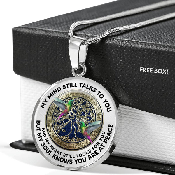 JL2407134 My Mind Still Talks To You Green Hummingbirds And Bronze Tree Of Life With Galaxy Luxury Necklace with Back Engraving