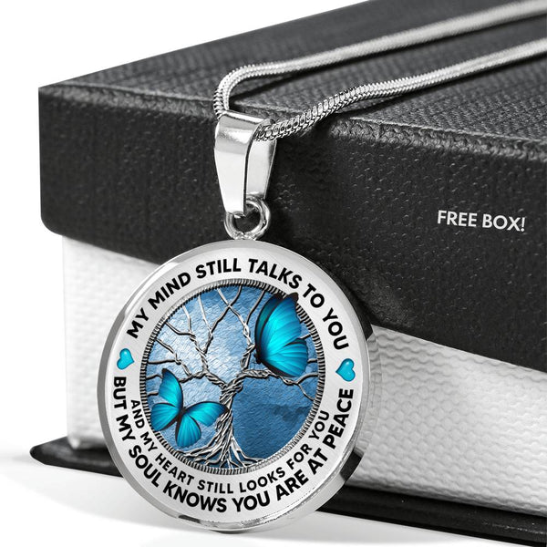 AG1308029 My Mind Still Talks To You Blue Butterflies Tree Of Life  Luxury Necklace with Back Engraving