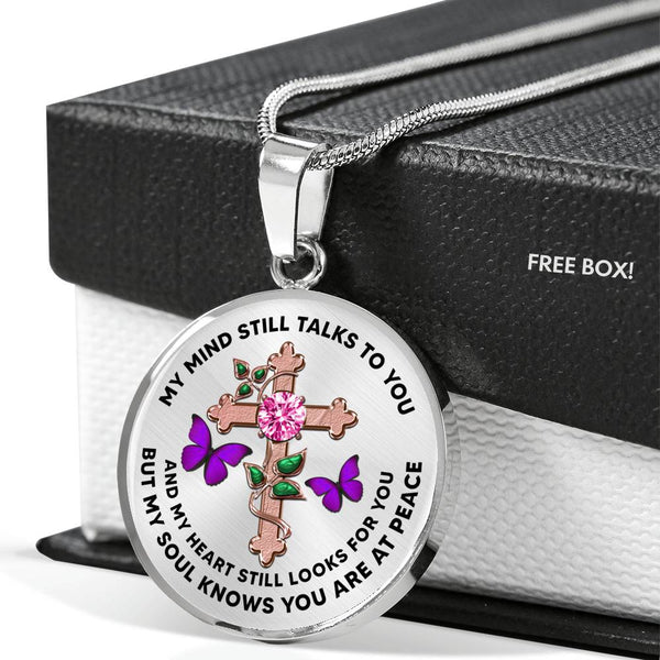 JL2107022 My Mind Still Talks To You  Purple Butterflies Rose Gold Cross Ruby Luxury Necklace with Back Engraving
