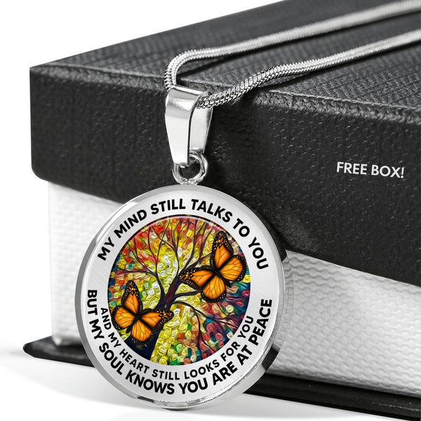 AG2108030 My Mind Still Talks To You Orange Monarch Butterflies Tree Of Life  Luxury Necklace with Back Engraving