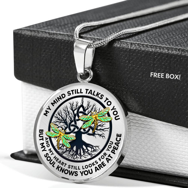 AG0608098 My Mind Still Talks To You Golden Dragonflies Black Celtic Knot Tree Of Life And Galaxy Luxury Necklace with Back Engraving