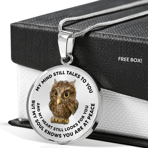 My Mind Still Talks To You Owl Night Bird Luxury Necklace with Back Engraving