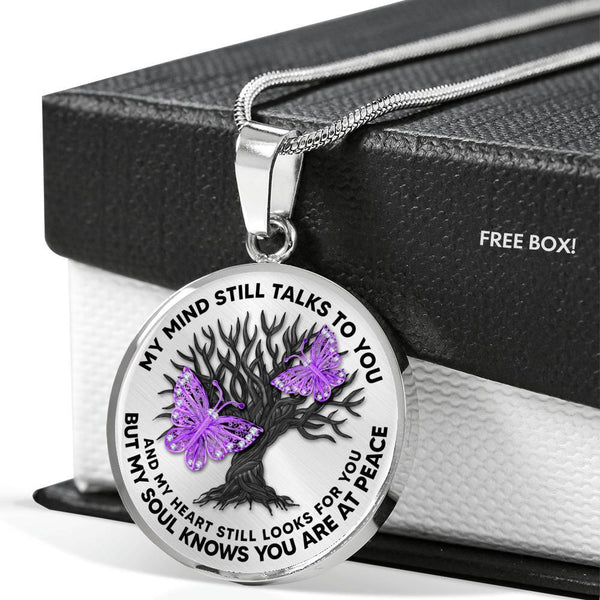 B0706023 My Mind Still Talks To You Purple Butterflies Luxury Necklace with Back Engraving