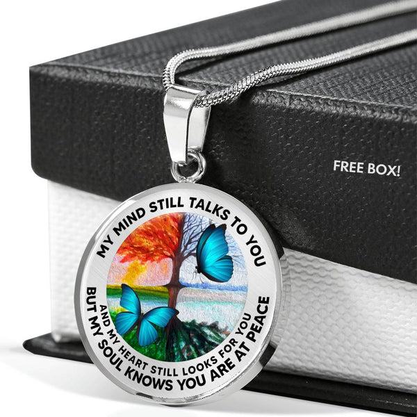 AG2008033 My Mind Still Talks To You Blue Butterflies Four Seasons Tree Of Life  Luxury Necklace with Back Engraving