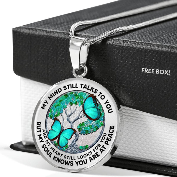 AG2108002 My Mind Still Talks To You Turquoise Butterflies Tree Of Life  Luxury Necklace with Back Engraving